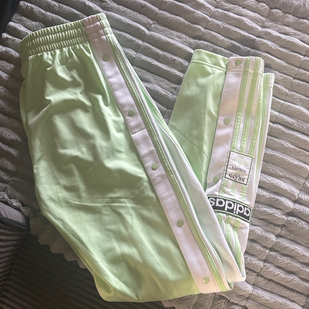 adidas Light Green and White Snap-Button Track Pants